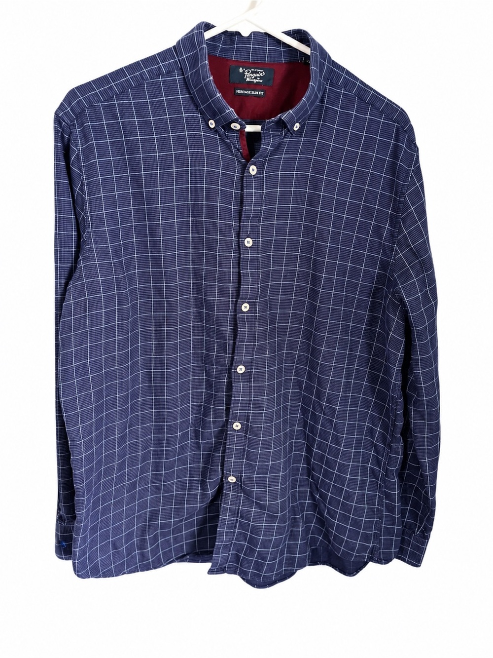 Original Penguin Navy Windowpane Button-Down Shirt with White Check